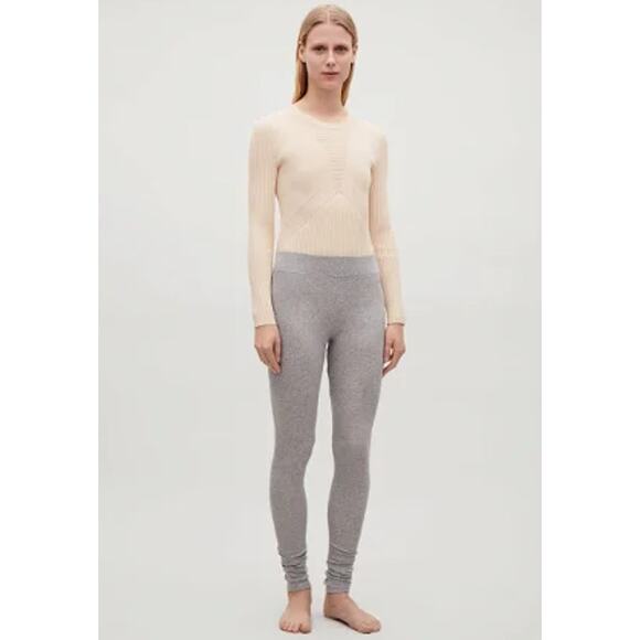 COS Ribbed Long Sleeve Bodysuit Seamless Rib Knit Fitted Top Beige Sweater - Picture 6 of 14